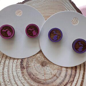 NEW Michigan Wooden Stud Earrings